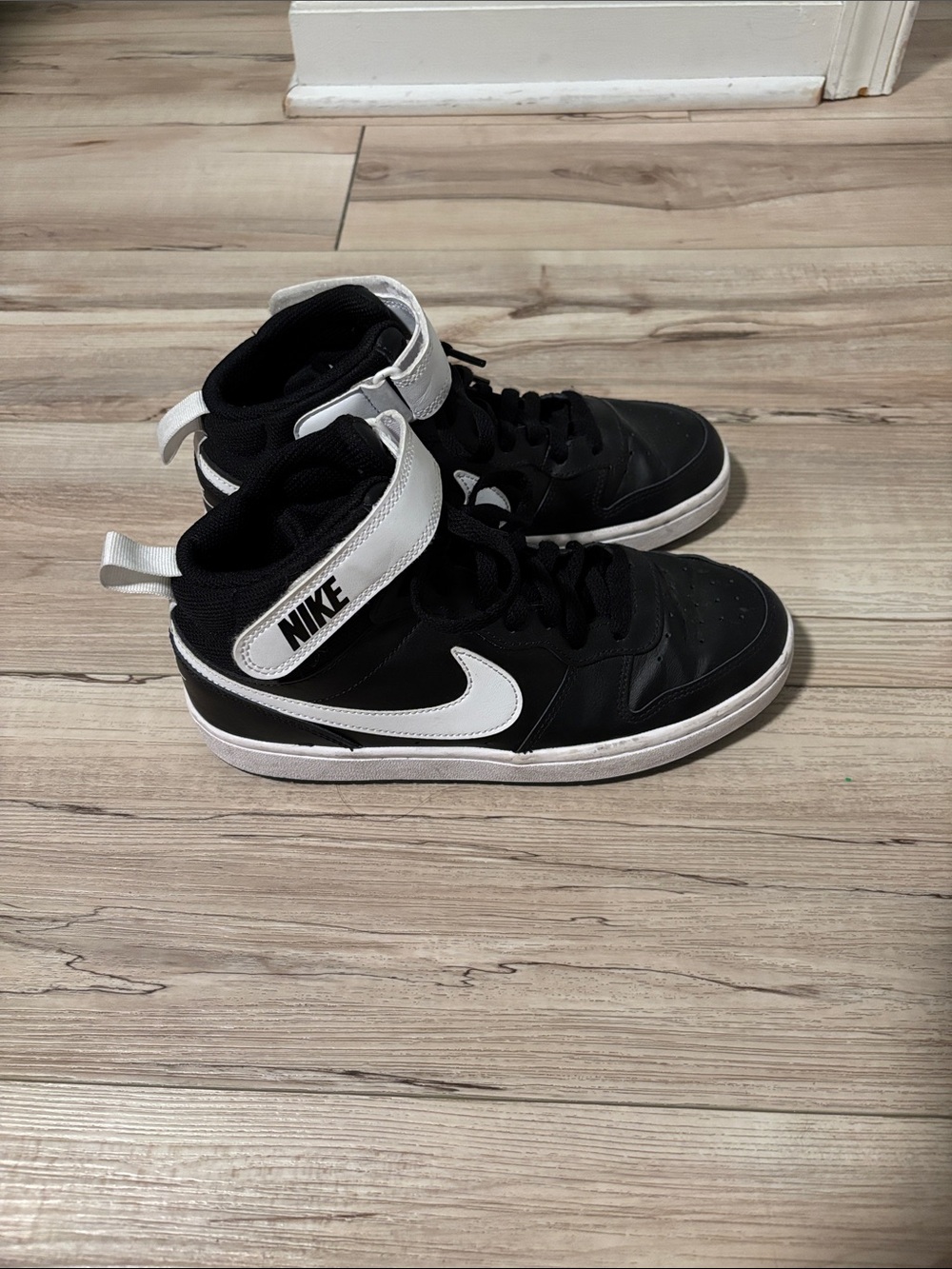 Nike Kids Black and White High-Top Air Force Sneakers with Strap